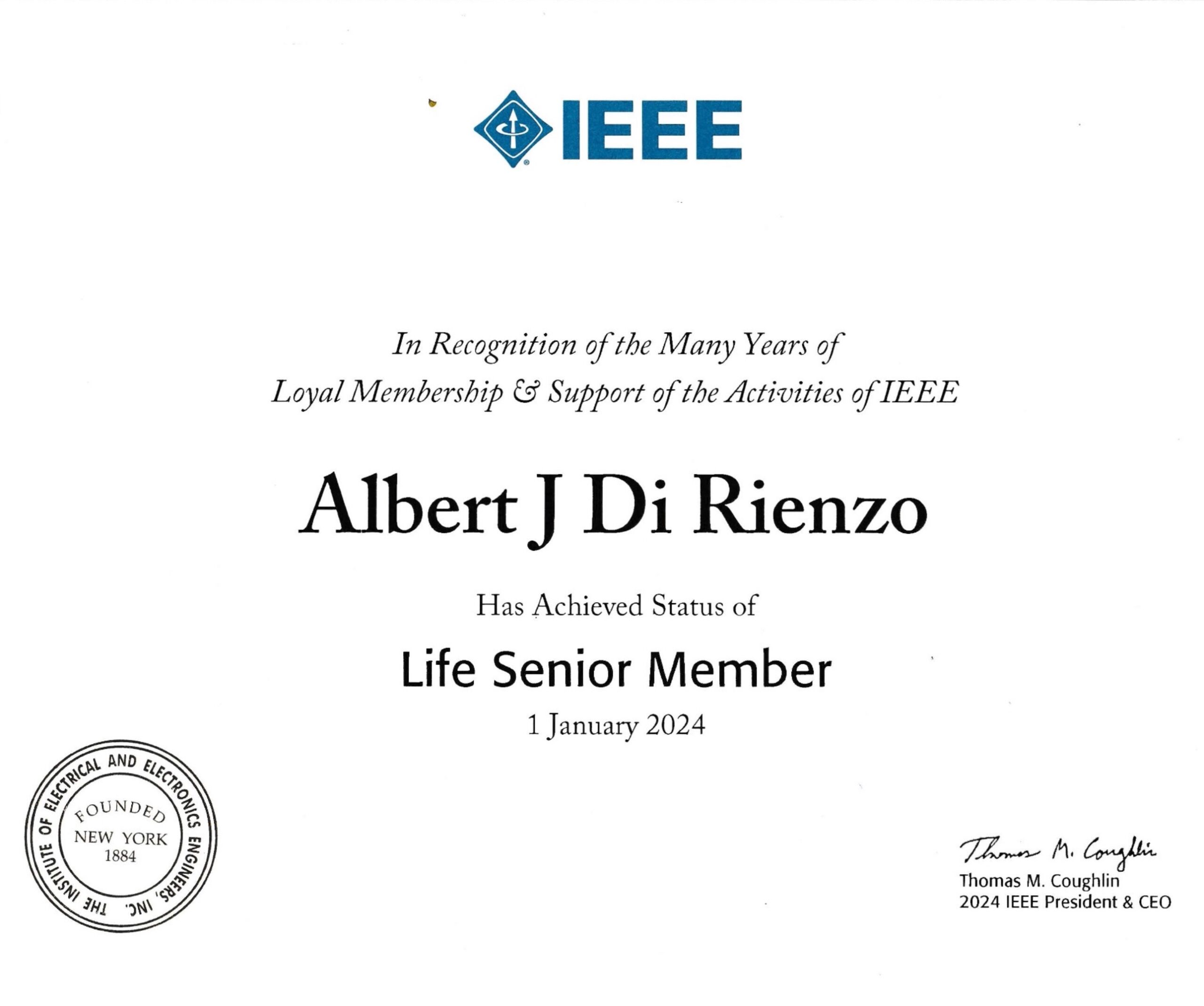 IEEE Life Senior Member awarded to OHG President